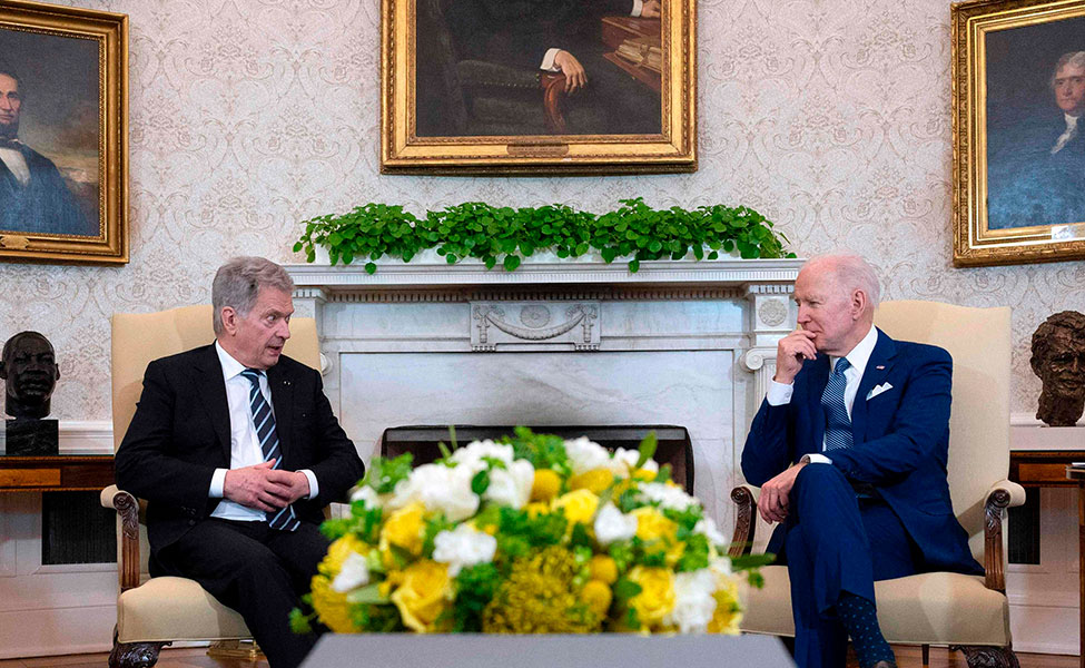 Sauli Niinistö (till vänster) och Joe Biden träffades i Vita huset som är USA:s presidents tjänstebostad och arbetsplats.