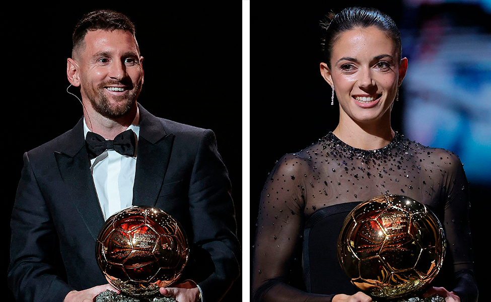 Lionel Messi (till vänster) och Aitana Bonmati är världens bästa fotbollsspelare år 2023.