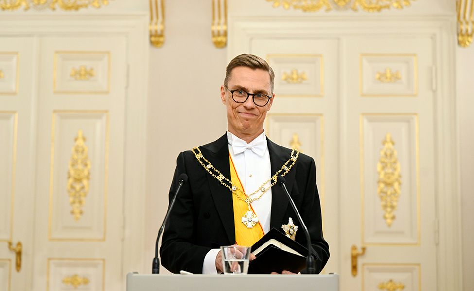 Alexander Stubb höll sin första pressträff som Finlands president i presidentens slott 1.3.