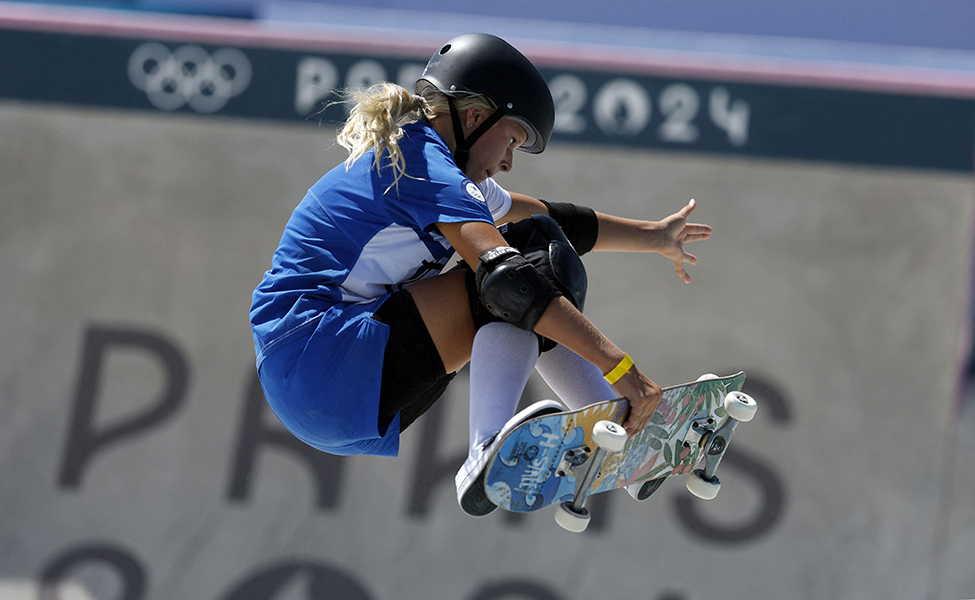 Finlands Heili Sirviö klarade många svåra trick i skateboard-grenen park. Hon kom på en femte plats i OS-finalen i Paris i somras. 