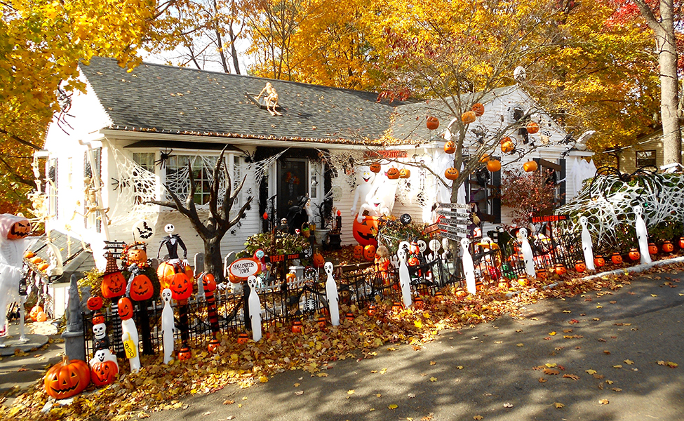 hus med pumpor i trädgården