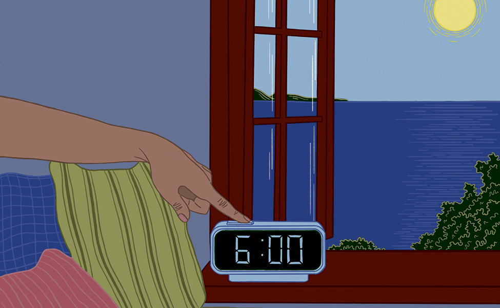 Tecknad bild med väckarklocka